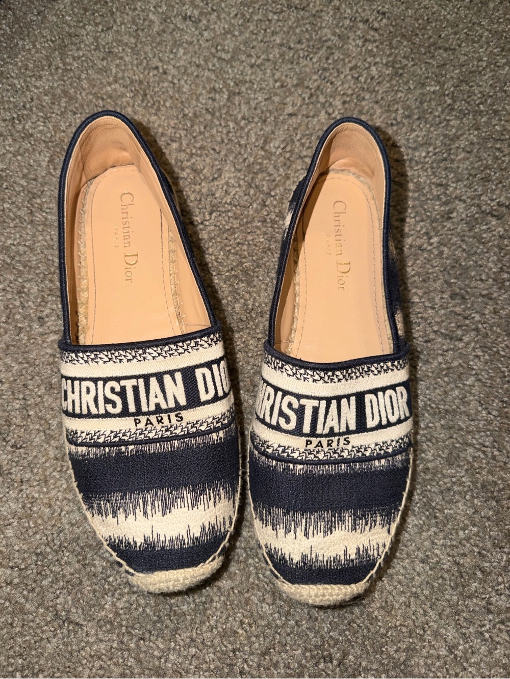 Dior Deep Blue & White Cotton Embroidered D-Stripes Espadrille
